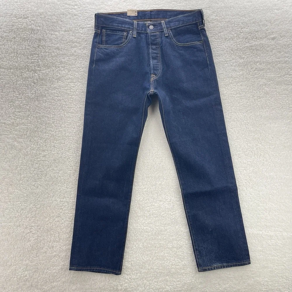 Levis Jeans Mens 33x30 Blue 501 Original Button Fly Stretch Dark Wash Cowboy New